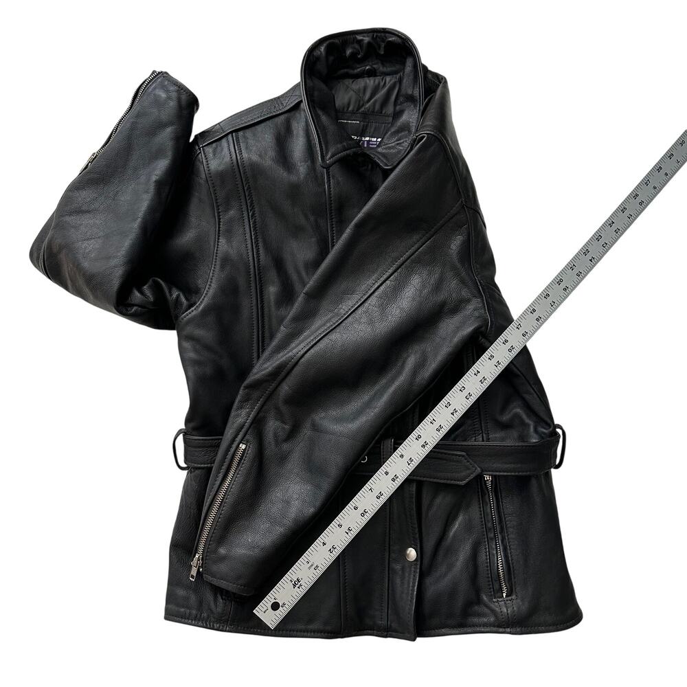 Protech Performance Leather USA Made Moto Biker Lined Belted Black Jacket wmn S - Picture 9 of 9